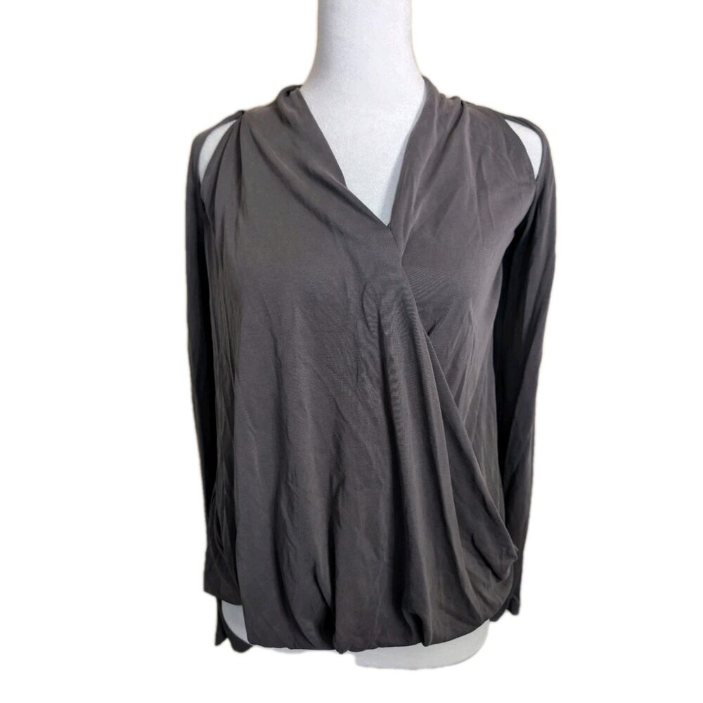 Sunday in Brooklyn Anthropologie Faux Wrap Flower Eyelet Blouse Top Gray Size XS